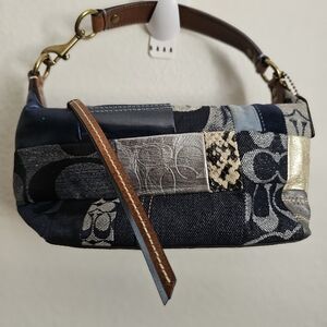 Vintage COACH Mini Patchwork Signature Denim/Metallic Print Handbag